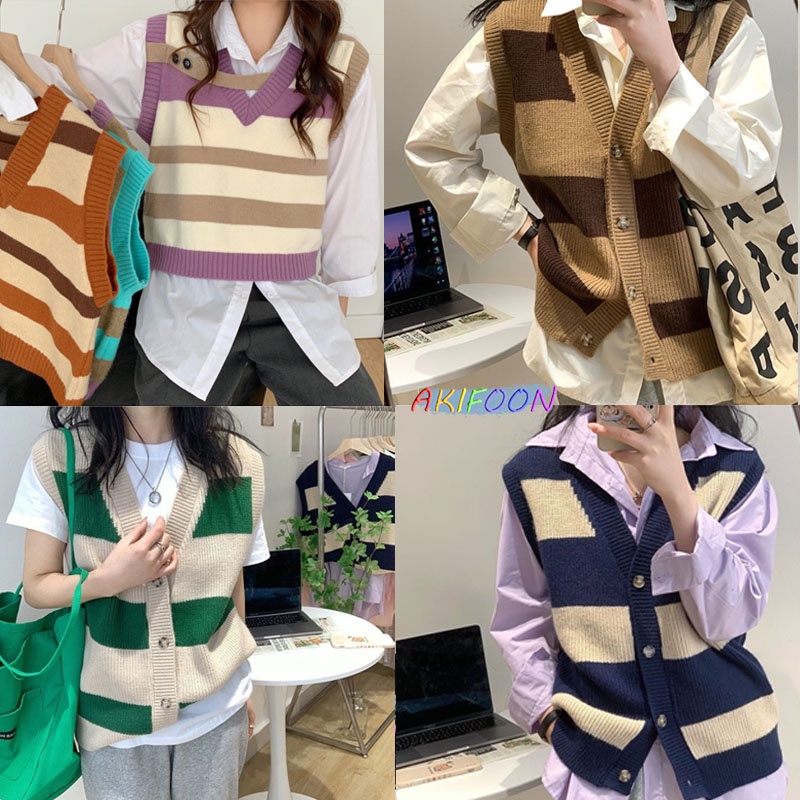 AKIFOON🌷พร้อมส่ง🌷m0605& เสื้อแขนกุดถักไหมพรม ลายวินเทจ เสื้อกั๊กไหมพรม ฟรุ้งฟริ้ง
