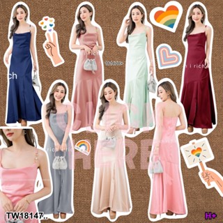 👗Pfashion [ส่งไว!!🚛] P18147 เดรสราตรียาว สายเดี่ยวแต่งไข่มุก ..