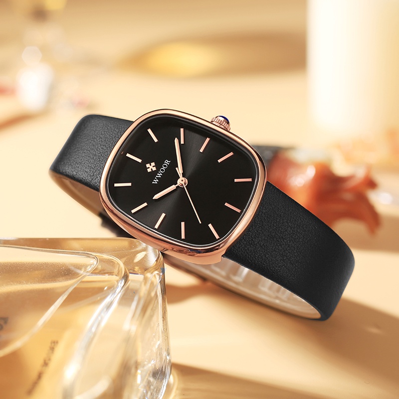WWOOR   นาฬิกาข้อมือควอตซ์แฟชั่น สายหนัง กันน้ํา หรูหรา สําหรับสตรี -8881