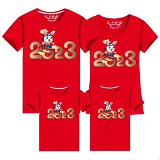 เสื้อยืด 2023 Happy New Year Christmas Family Tee Women Tshirt Men T-shirt Family Set Wear T Shirts Family Matching