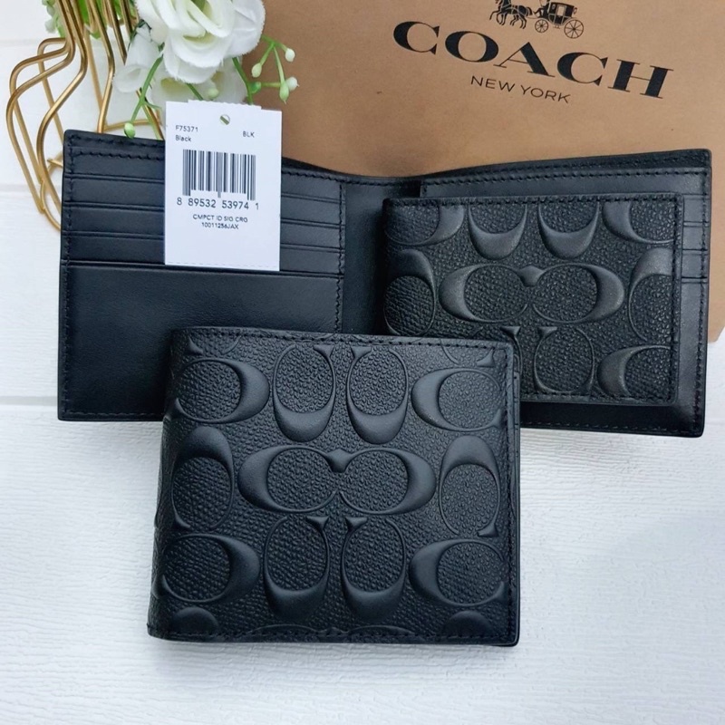 กระเป๋าตังค์ Coach แท้ 100%  มีไส้ COACH F75371 COMPACT ID WALLET