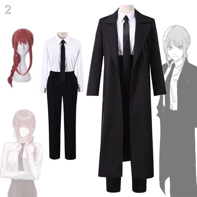 🔥ถูกและดีจัดส่งอะนิเมะ Chainsaw Man Makima คอสเพลย์เครื่องแต่งกายสีดำ Trench เสื้อ Tie กางเกง Makima