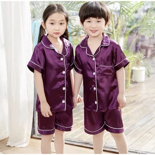 TT3333 ชุดนอนเด็กแขนสั้นขาสั้น ผ้าซาตินน่ารักๆ ราคาถูกๆนิ่มใส่สบาย **เทียบสะโพกก่อน กางเกงเล็ก** (สินค้าพร้อมส่ง)