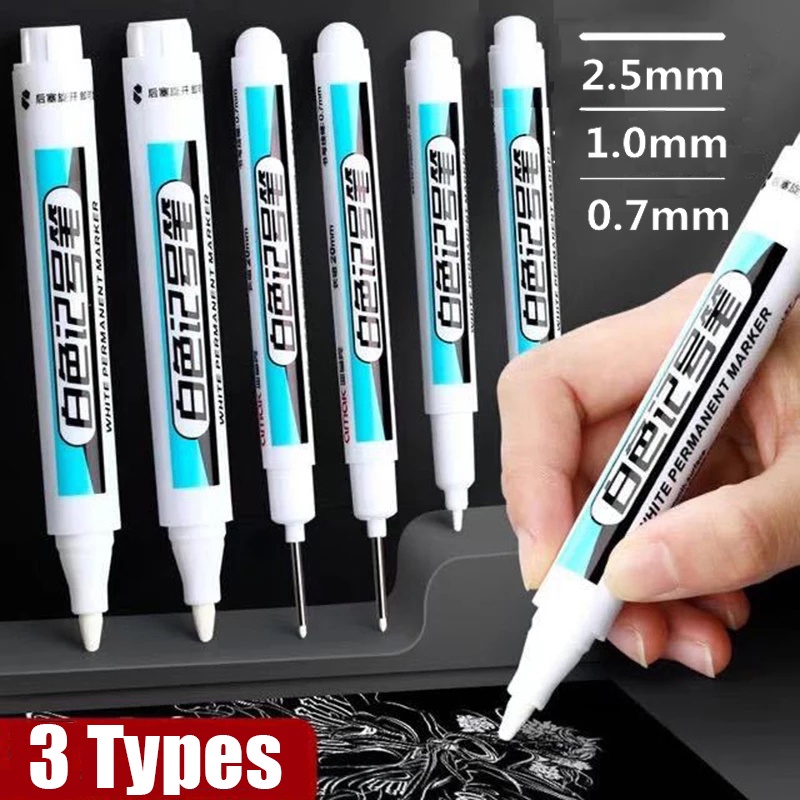 0.7 / 1.0 / 2.5 มม. กันน้ํา สีขาว ปลายละเอียด ปากกามาร์กเกอร์ถาวร ปากกากราฟฟิตี หัวยาว รูลึก น้ํามัน แห้งเร็ว ปากกาวาดภาพ เครื่องมือวาดภาพ