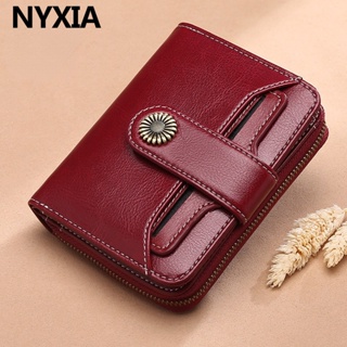 NYXIA Genuine Leather Wallet Women  Short Zipper Cowhide Wallets with Chain Cute Small Coin Purse Money Bag  Wallet for