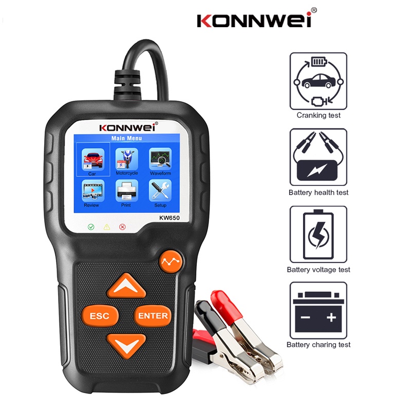 [ผู้จัดจําหน่ายที่ได้รับอนุญาต] Konnwei KW650 เครื่องทดสอบแบตเตอรี่รถยนต์ CCA JIS เครื่องวิเคราะห์แบ