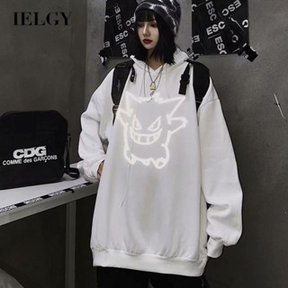 Ielgy เสื้อกันหนาว ผ้าฟลีซ มีฮู้ด ทรงหลวม สไตล์ฮิปฮอป สําหรับผู้ชาย