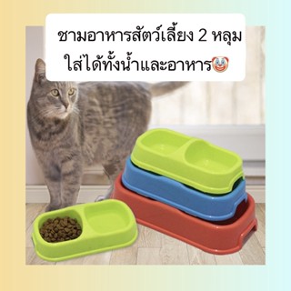 BN-383 ชามอาหารสัตว์เลี้ยง 2 หลุม ใส่ได้ทั้งน้ำและอาหาร ชามอาหารหมา แมว ราคาถูก พร้อมส่ง🐶🐱