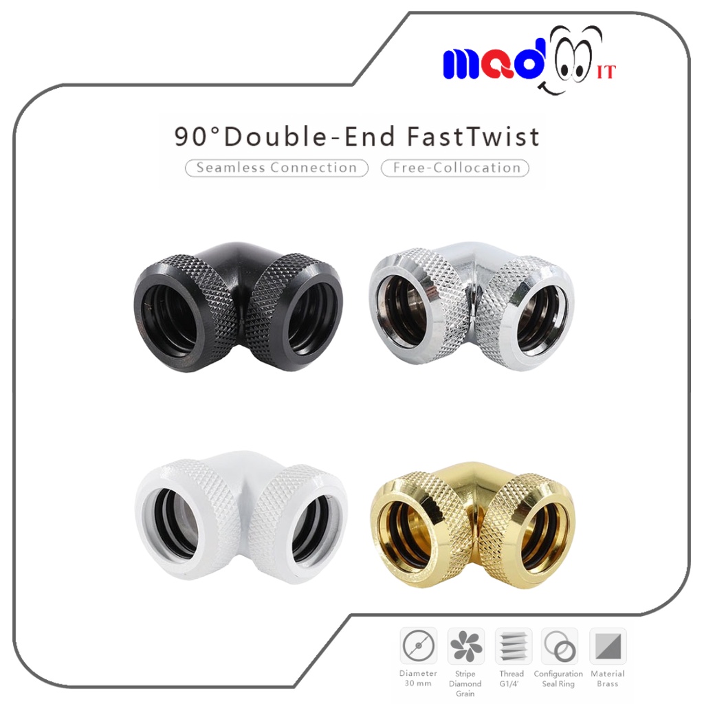 ฟิตติ้งข้อต่อท่อ 90 องศา สำหรับท่อแข็ง14mm.  สำหรับชุดน้ำคอมพิวเตอร์ Water Cooling Hard Tube Fitting