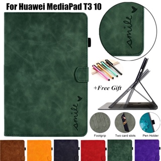 สําหรับ Huawei MediaPad T3 10 AGS-W09 9.6 นิ้วช่องใส่การ์ดแม่เหล็กที่ใส่ดินสอหนังฝาพับสมาร์ทเคสป้องกัน