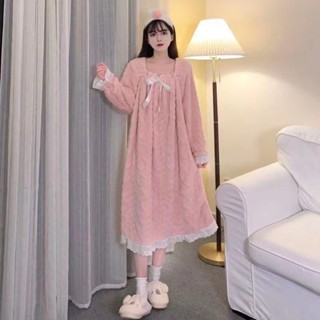 Coral กำมะหยี่ชุดนอนสตรี plus ขนาดฤดูหนาว nightdress หวานและน่ารัก girly pure white plus กำมะหยี่ผู้หญิงสวมใส่เสื้อผ้า