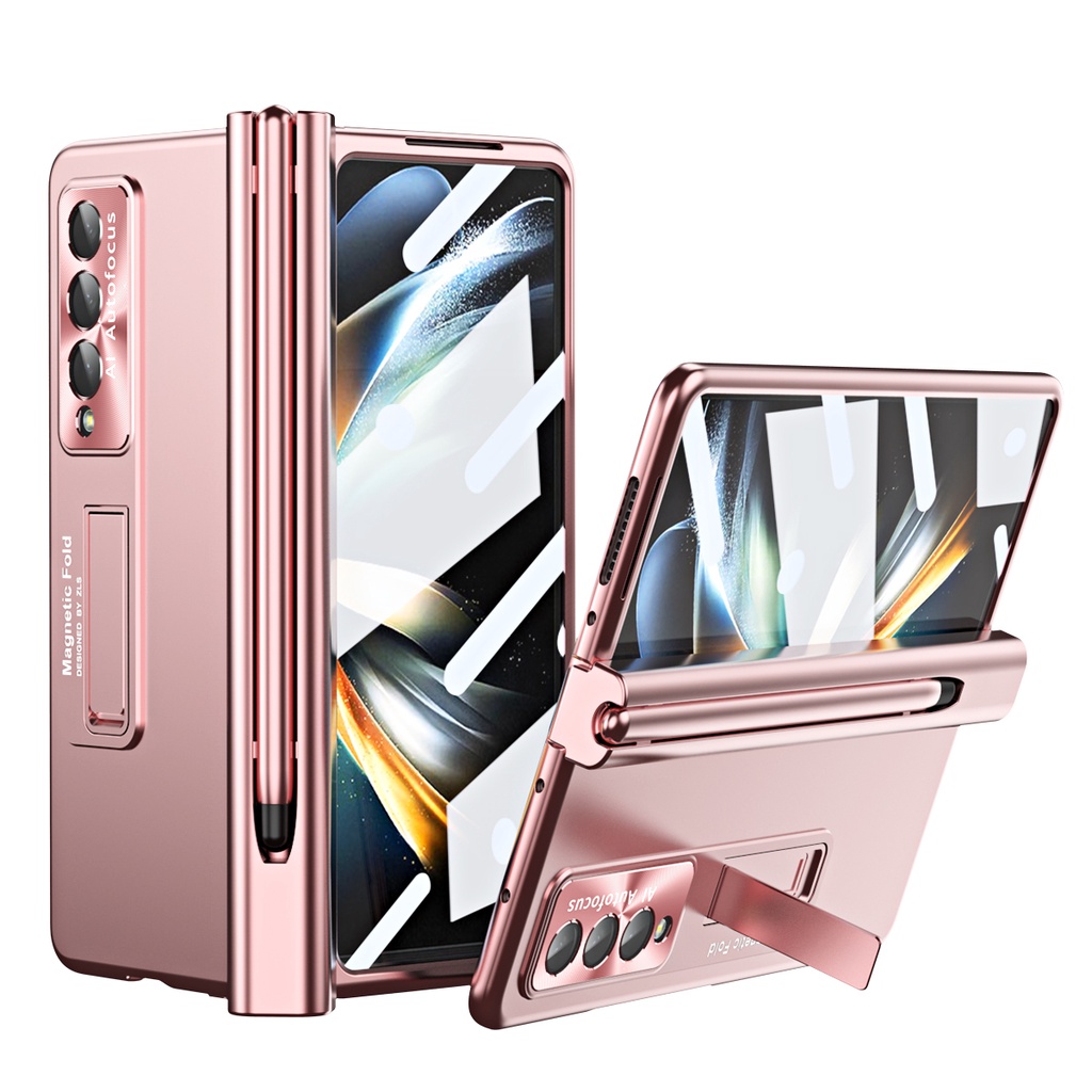 เคสโทรศัพท์มือถือ แบบแม่เหล็ก ผิวด้าน ป้องกันหน้าจอ 360 องศา พร้อมขาตั้งวาง สําหรับ Samsung Galaxy Z Fold 4 Z Fold 3 5G