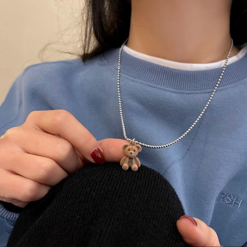 TEDDY BEAR NECKLACE โซ่ไทเทเนียมสแตนเลสสไตล์เกาหลี แฟชั่นบุคลิกภาพน่ารัก