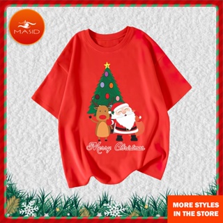 เสื้อยืดผ้าฝ้าย เสื้อยืดคริสต์มาส2022 Original Merry Christmas Women New Year Holiday TeeShirt Black White Short Sleeve