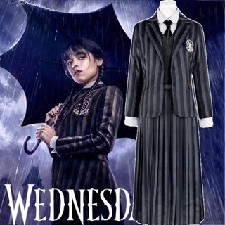 Gp41 Wednesday Addams ชุดคอสเพลย์ ชุดยูนิฟอร์มนักเรียน เสื้อกั๊ก กระโปรง ปาร์ตี้ฮาโลวีน PG41