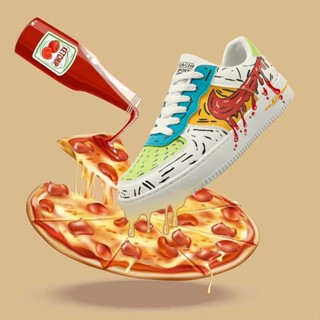 ▥New niche PLAZA original design กราฟฟิตี้ AJ1 AIR FORCE 1 รองเท้าผ้าใบ