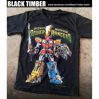 BT 163 Power Rangers Mighty Morphin Megazord เสื้อยืด ผ้าหนานุ่ม ไม่หดไม่ย้วย ไม่ลอกร่อน Cotton Black Timber S M L XL XX