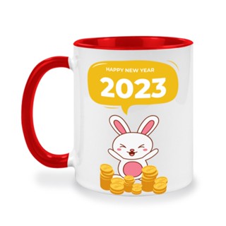 แก้วกาแฟเซรามิคแบบ 2 สี, กรีนรูปภาพน่ารัก, สกรีนข้อความ Happy New Year 2023, ของขวัญสำหรับวันปีใหม่,ของขวัญสำหรับคนพิเศษ