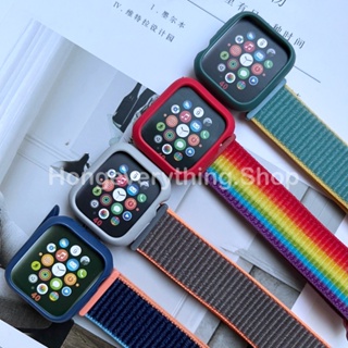 สําหรับแอปเปลวอช สายผ้าพร้อมเคสสีพื้น 7 se 8 6 se 5 4 3 สายนาฬิกา smart watch  ปรับง่าย สาย 38/40/44/42/45 สายนาฬิกา