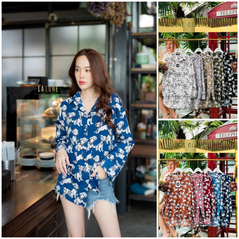 📌เสื้อเชิ้ตพิมพ์ลาย สีสดใส ลายน้องหมา
