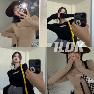 1LDK🌈พร้อมส่ง🌈เสื้อยืด แฟชั่นผู้หญิง สไตล์เกาหลี เว้าหน้า แขนยาว(6870)