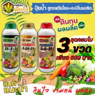 🚗 (ส่งฟรี) 🌽 ชุดคอมโบ 3ขวด เกรทพาวเวอร์ ช้างเก้ายอด [(21-3-3)+(4-24-24)+(3-0-30)] 1ลิตร*3ขวด  ฟิ้นต้น สะสมอาหาร เร่งหัว