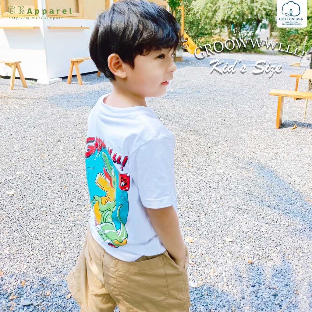 OK Apparel เสื้อยืด เสื้อเด็ก - ลายไดโนเสาร์ ผ้านิ่มผิว -คอกลม เนื้อผ้า Cotton นำเข้าจาก USA 100%