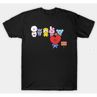 KL Funny BTS BT21 การออกแบบกราฟิกเสื้อยืดผู้ชายผ้าฝ้ายคอลูกเรือแขนสั้นเสื้อยืดเสื้อยืด TEE สําห vvH