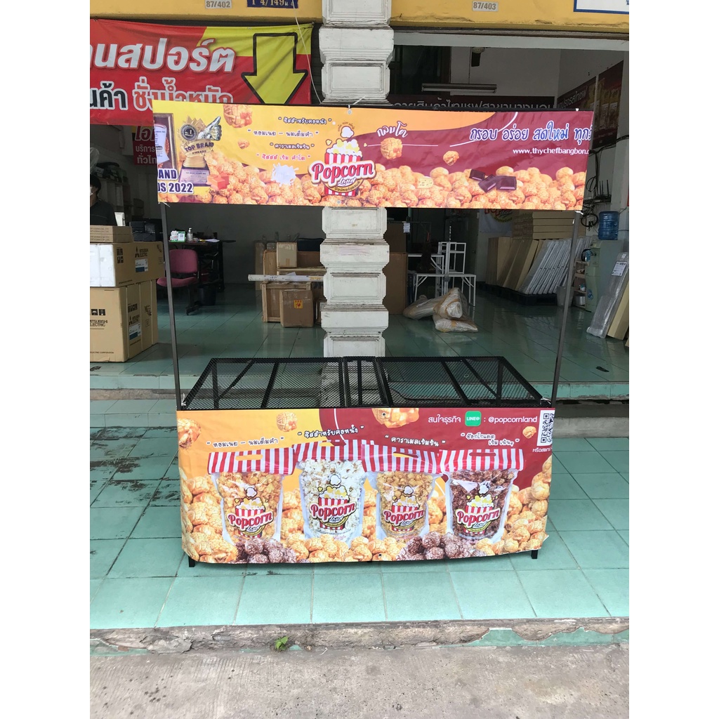 โต๊ะพับเหล็กขายของตลาดนัด โต๊ะอเนกประสงค์ กางออกขนาด ก75xย150xส70 ซม. สวยงาม แข็งแรง น้ำหนักเบา(รุ่นมีเสาโครงป้าย) - รูปที่ 3