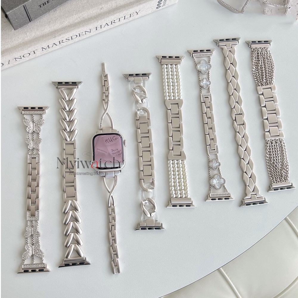 ใหม่แสงดาวสีชุดสายสําหรับ ฉันดู ชุด iwatch Series 11 10 9 8 7 6 5 4 SE 3 2 1บางโลหะสร้อยข้อมือสําหรับ ฉันดู iwatch 46มม.49มม.45มม.41มม.40มม.44มม.42มม.38ส่วนตัวออกแบบที่กําหนดเองโซ่วง