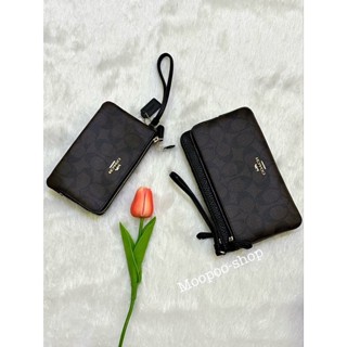 🇺🇸แท้ล้าน%  2L DOUBLE ZIP WALLET IN SIGNATURE 🇺🇸CANVAS  คล้องมือรุ่นใหม่ 2ซิป L(c5576)