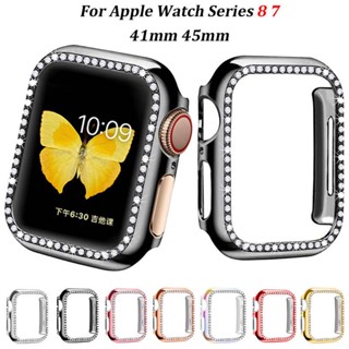 เคส PC ป้องกัน กันกระแทก ประดับเพชร สําหรับ Apple Watch Series 8 7 6 5 4 3 2 1 SE SE2 iWatch 45 มม. 41 มม. 44 มม. 42 มม. 40 มม. 38 มม.