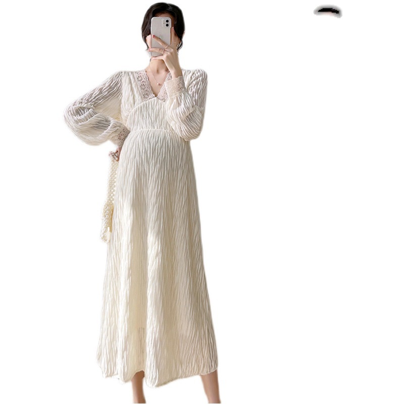 Nursing Maternity Womens Pregnancy Long Sleeve Nursing Pleat Dress Maternity Dress  Clothes Knee Len