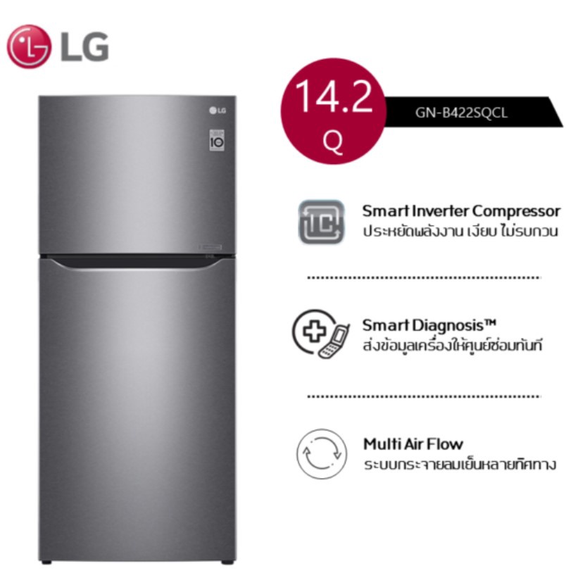 พร้อมส่ง💥(สินค้าเกรด B มีตำหนิ)ตู้เย็น 2 ประตู LG GN-B422SWCL 14.2 คิว สีดำ Smart Inverter Compressor