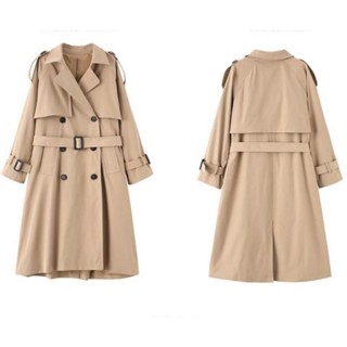 พร้อมส่ง 2สี ดำ,กากี เสื้อโค้ทตัวยาว trench coat T079