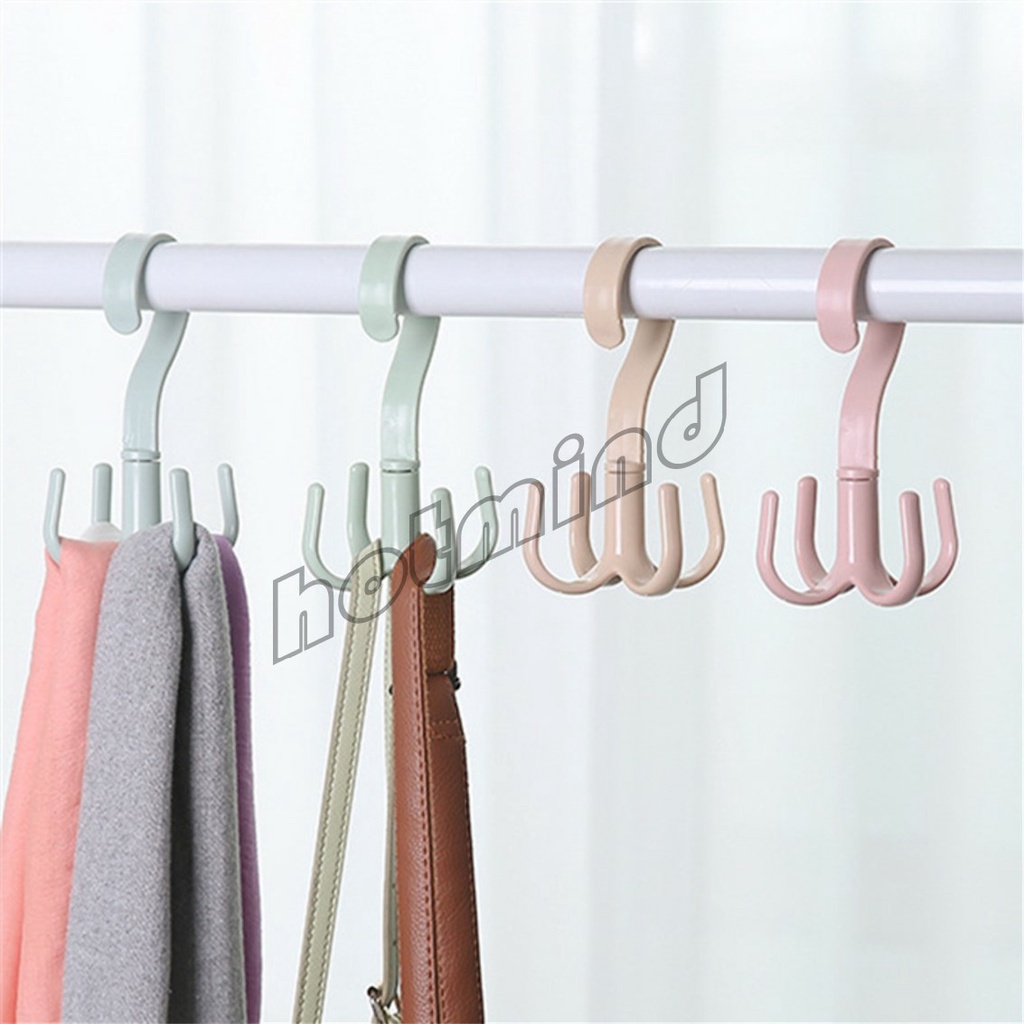 HD ที่แขวนของแบบตะขอ 4 แฉก หมุนได้ 360 องศา ที่แขวนของแบบตะขอ คละสี / 4 Position Cloth Hanger