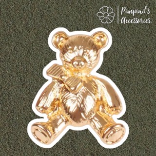 🇹🇭 พร้อมส่ง : 🧸 เข็มกลัดลายตุ๊กตาหมีสีทอง | Gold Bear Doll Brooch Pin.