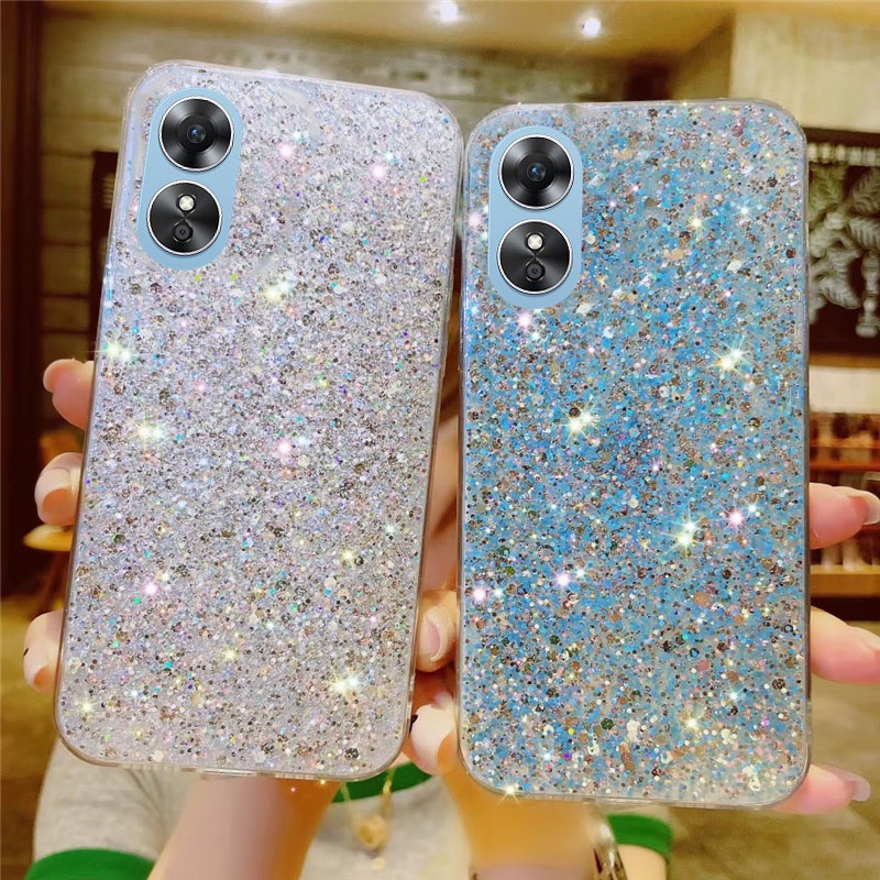 เคสโทรศัพท์มือถือ แบบนิ่ม ลายกากเพชร ประดับเลื่อม หรูหรา สําหรับ OPPO A17 A17K A76 A96 A16K A16e 4G 