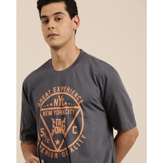 Mens Grey NYC Typography Oversized T-shirt เสื้อแฟชั่นผญ เสื้อสีขาว