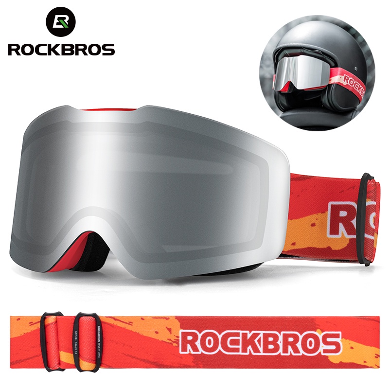 ROCKBROS แว่นตาเล่นสกี กันลม กันหมอก UV400 สองชั้น เลนส์ขนาดใหญ่ ปรับได้