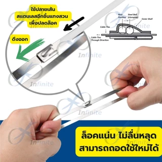 เคเบิ้ลไทร์ สแตนเลส 304 ปลดล็อคได้แพค25ชิ้น 4.6X150mm-1000mm รับนน. 60 kg/เส้น cable tie stainless