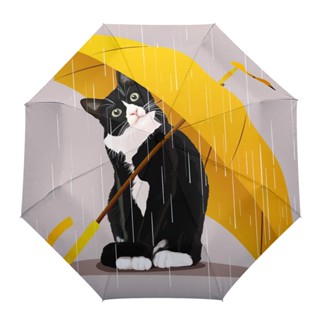 Yellow Umbrella Cat Fully-automatic Parasol Umbrella Eight Strand Umbrella Foldable Rain Outdoor Umbrella for Kid Woman