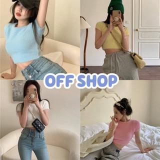 OFF SHOP พร้อมส่ง (OFF-80069) เสื้อแขนสั้นไหมพรม ทรงครอปสั้น ดีเทลขนมุ้งมิ้งน่ารัก สีพาสเทล