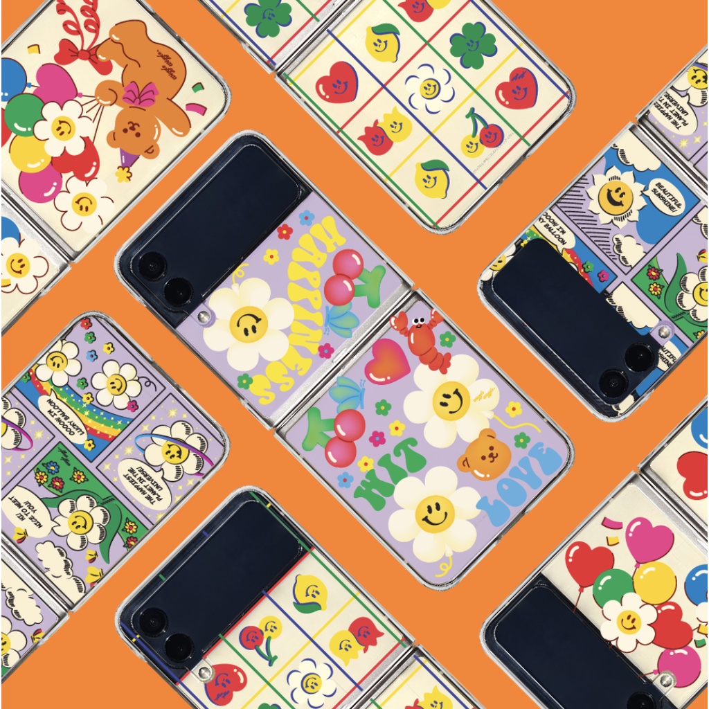 [New design] Wiggle Wiggle / Galaxy Z Flip 2 Flip 3 Flip 4 Clear Case - season 4 / hard pc tpu pattern bear smile korea phone mobile casing flip4
