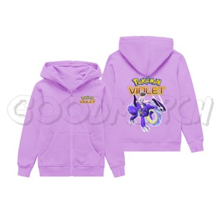 เสื้อแจ็กเก็ต มีฮู้ด มีซิป ลายโปเกม่อน VIOLET POKEMON SCARLET สําหรับเด็ก