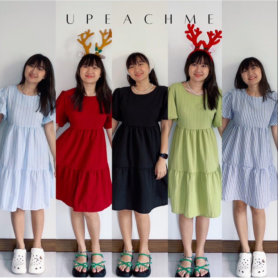 CAPU DRESS I เดรสคอกลมคลุมเข่าแขนตุ๊กตา ใส่ทำงาน ทรงขนมชั้น ผูกเอวหลัง ฟีลมินิมอล
