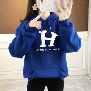 ผู้หญิงแฟชั่นเกาหลีตัวอักษร H พิมพ์กระต่ายหู Hoodies หลวมเสื้อกันหนาวแขนยาว Hoodies