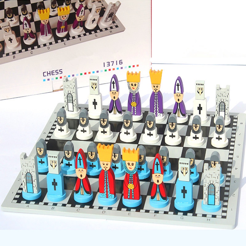 Hot Euramerican Cartoon Chessman Wooden Chess Set International Solid Wood Chess Pieces Toy Child Entertainment Gift Boa