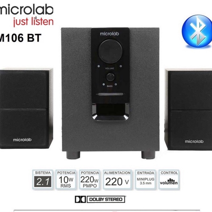 Microlab รุ่น M106BT มีบลูทูธในตัว (Bluetooth) ลำโพง 2.1Ch. ลำโพงขนาดเล็ก รับประกันศูนย์ 1 ปี เสืยงด