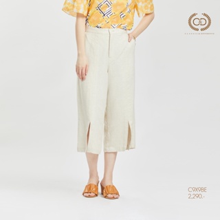 C&amp;D กางเกงขาวยาว กาง﻿เ﻿กงผู้หญิง Linen Pants ทรง Front Slit Pants ขาสี่ส่วน เนื้อผ้าลินินพรีเมี่ยม สีเบจ (C9X9BE)